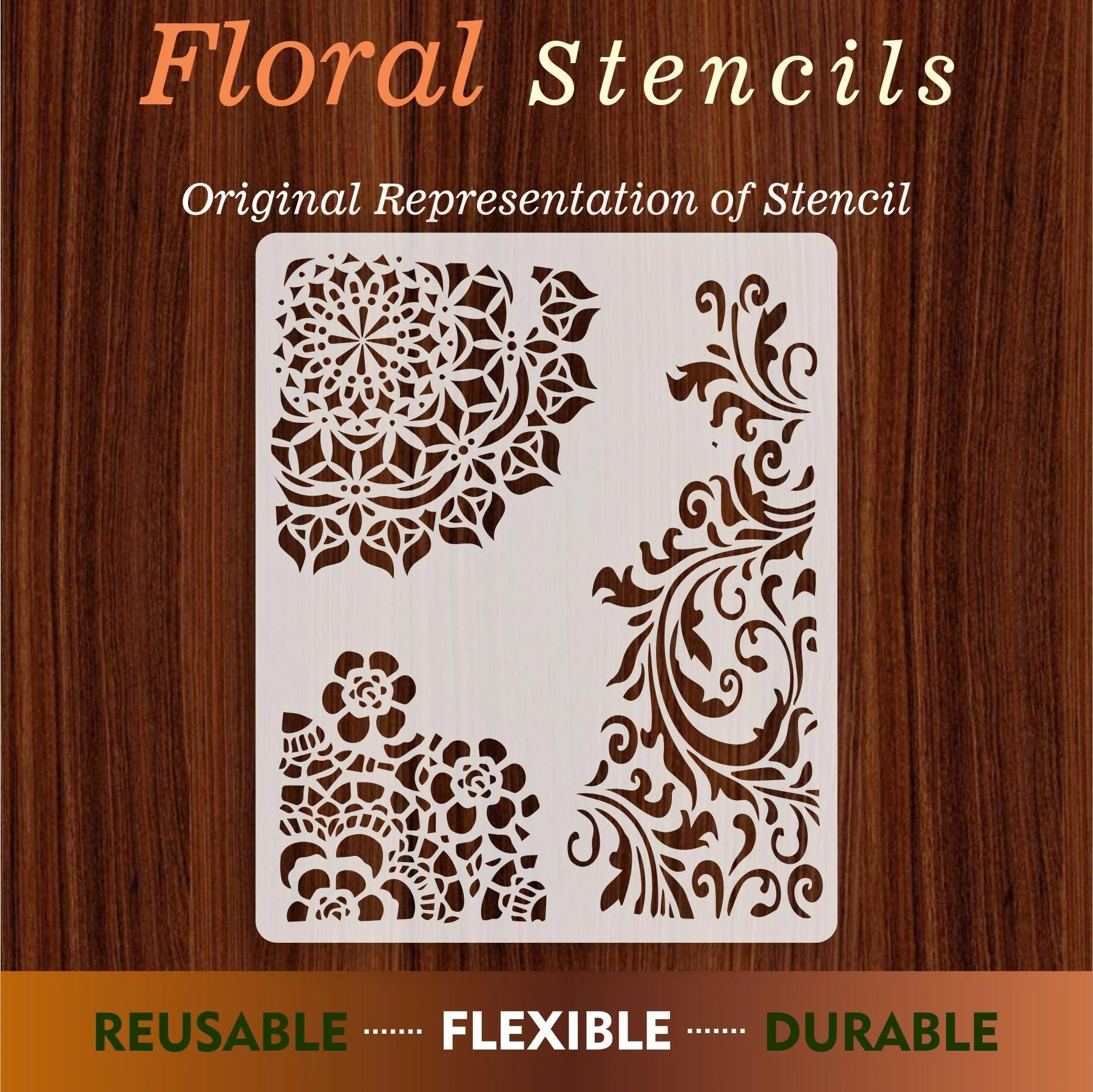 Floral Reusable Stencil for Canvas and wall painting Floral Reusable Stencil.ID#03 - Image 5