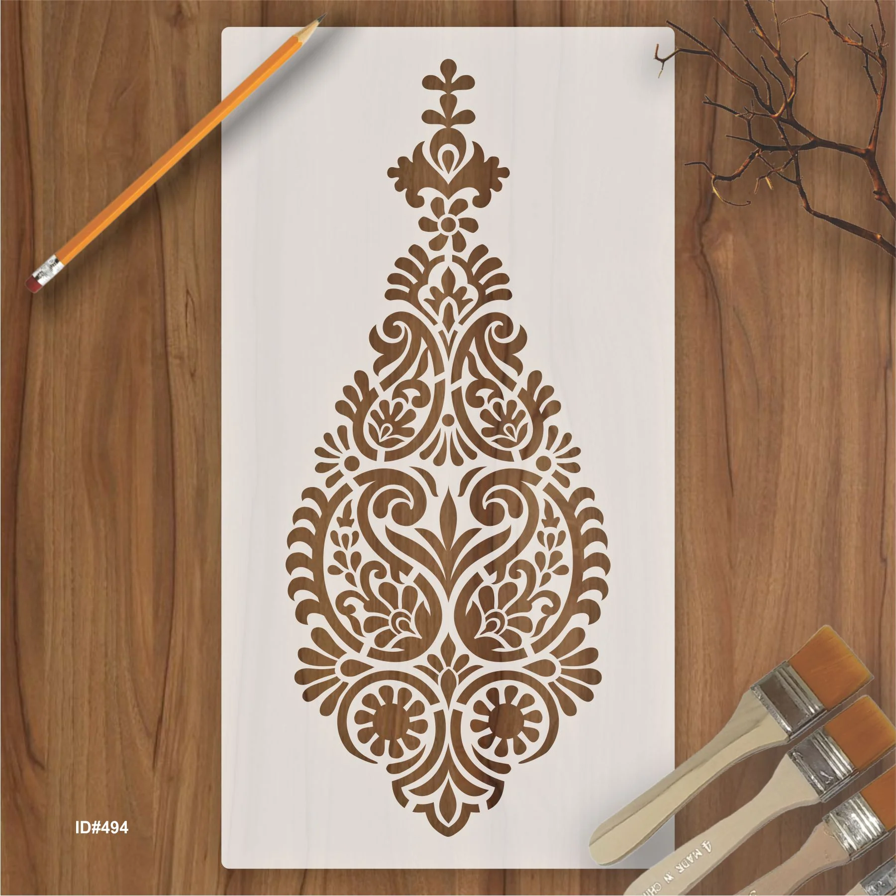 Anarkali Embroidery Stencil used for Wood, Clothes, Canvas And Wall Painting. ID #494 - Image 2