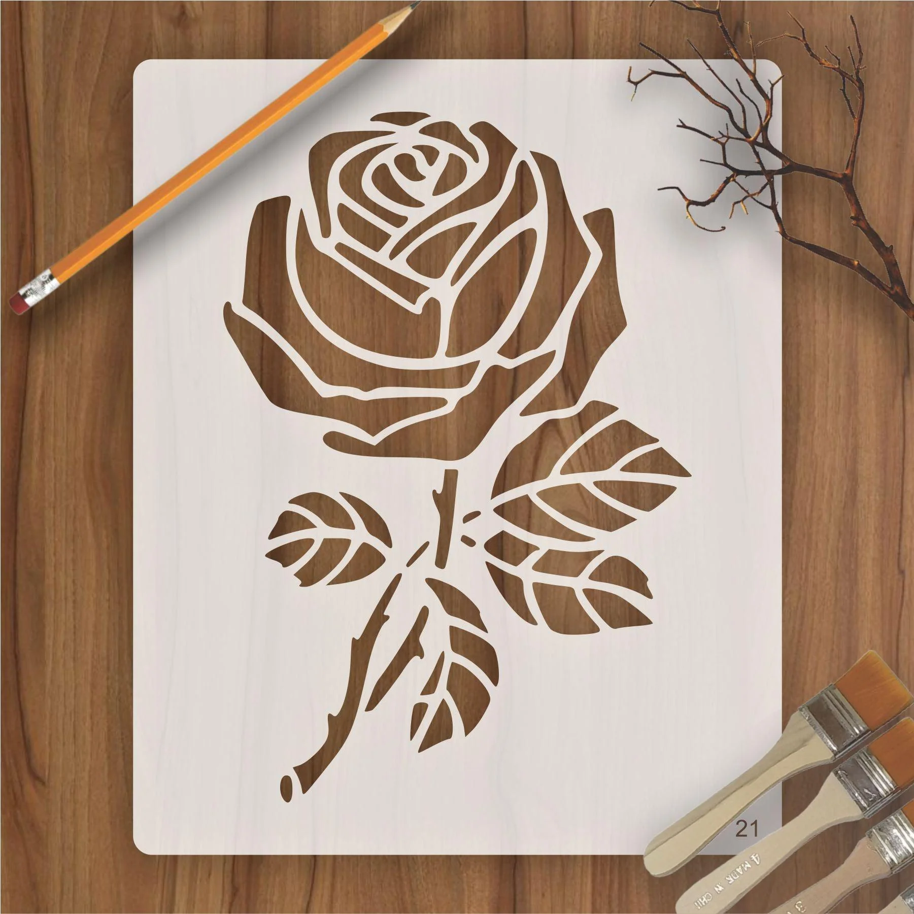 Rose Flower Reusable Stencil for Canvas and wall painting.ID#21