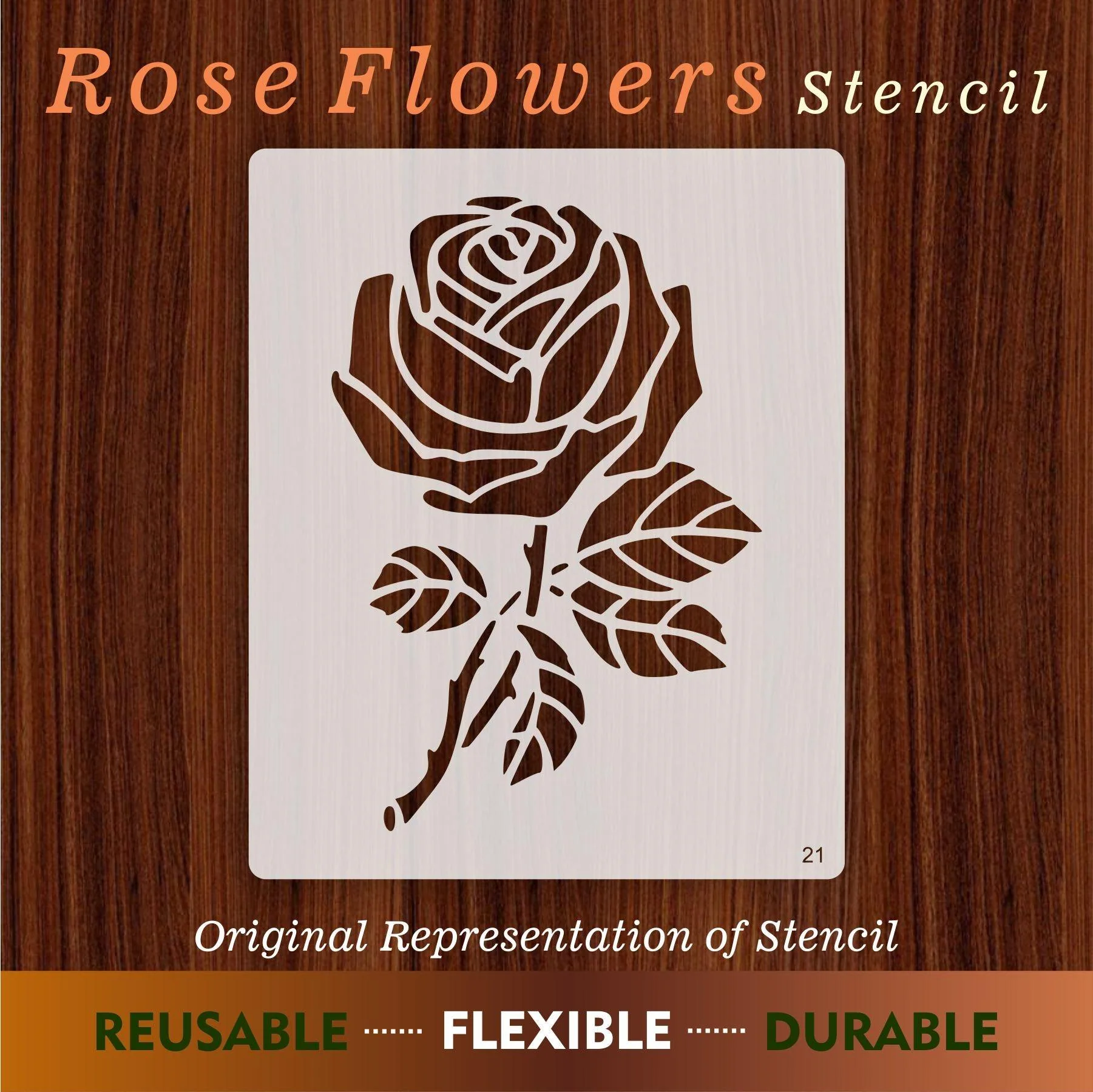 Rose Flower Reusable Stencil for Canvas and wall painting.ID#21 - Image 3