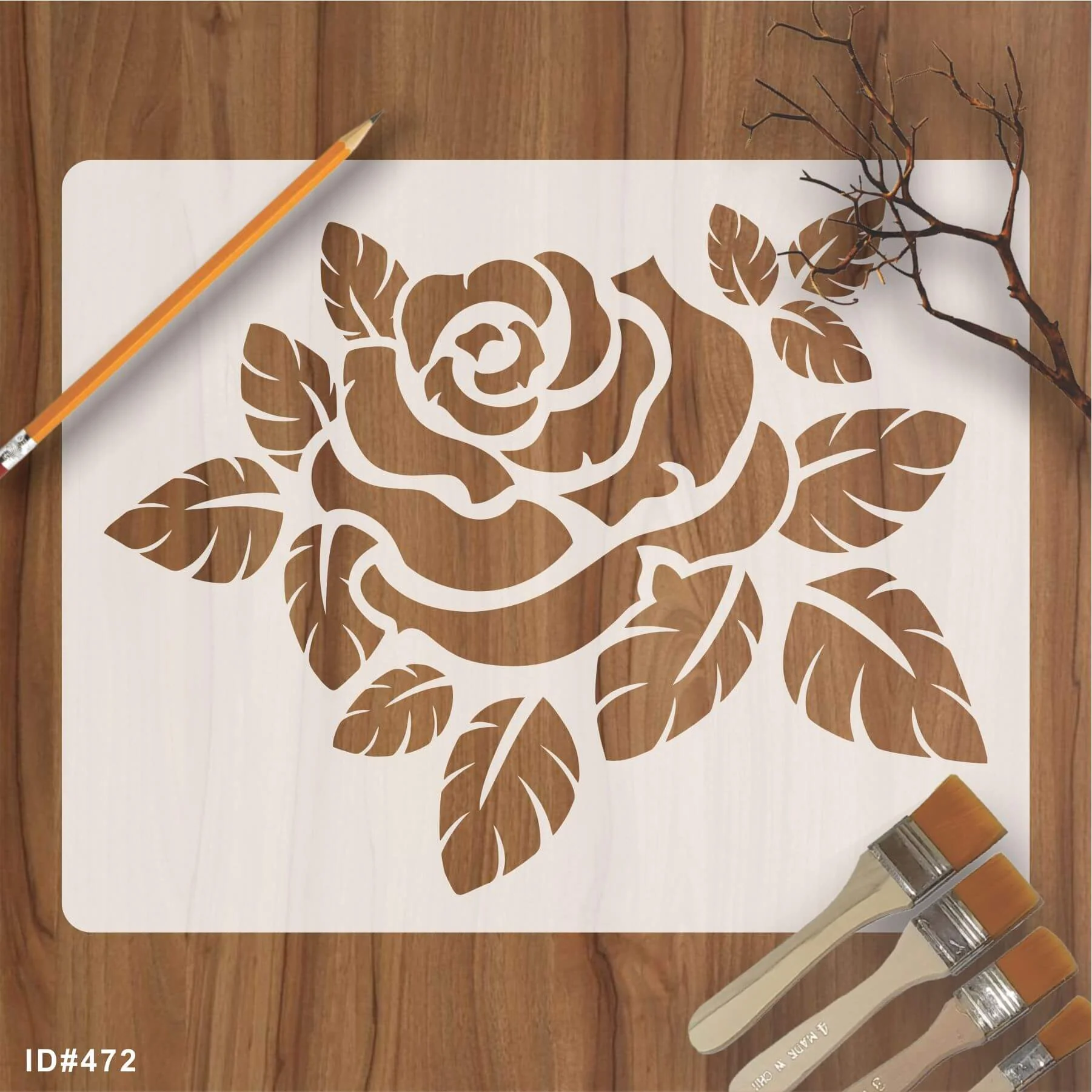Asian Rose With Leaves Reusable Stencil for Canvas and wall painting.ID#472