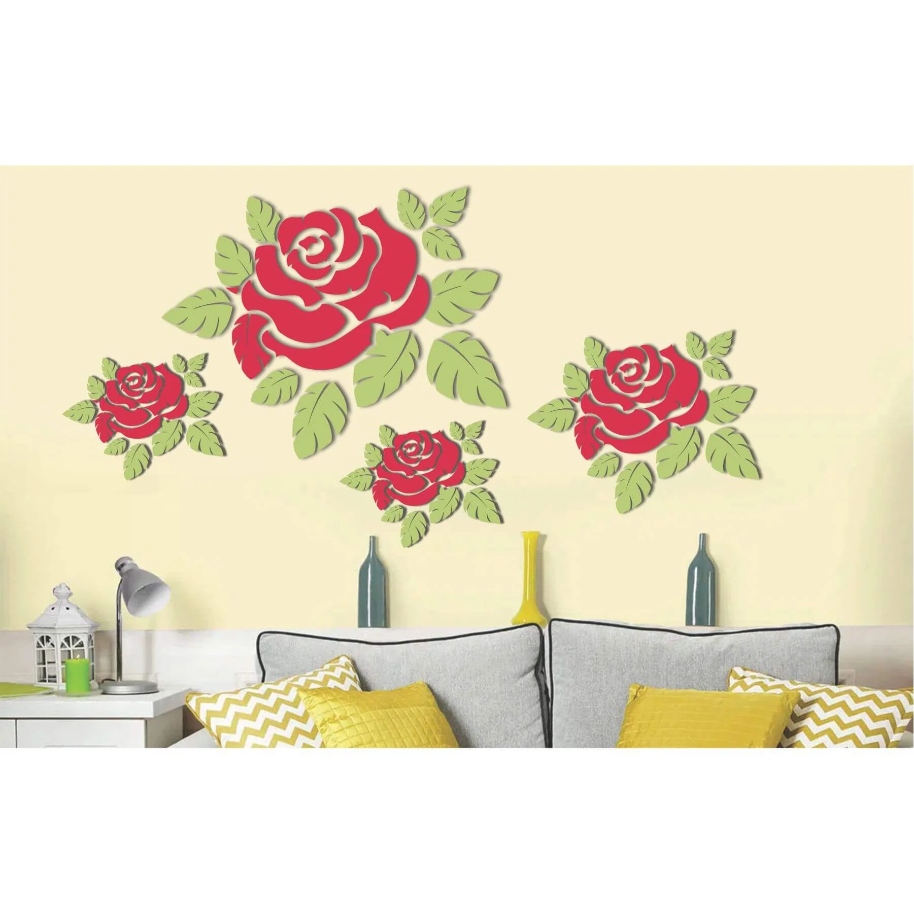 Asian Rose With Leaves Reusable Stencil for Canvas and wall painting.ID#472 - Image 3