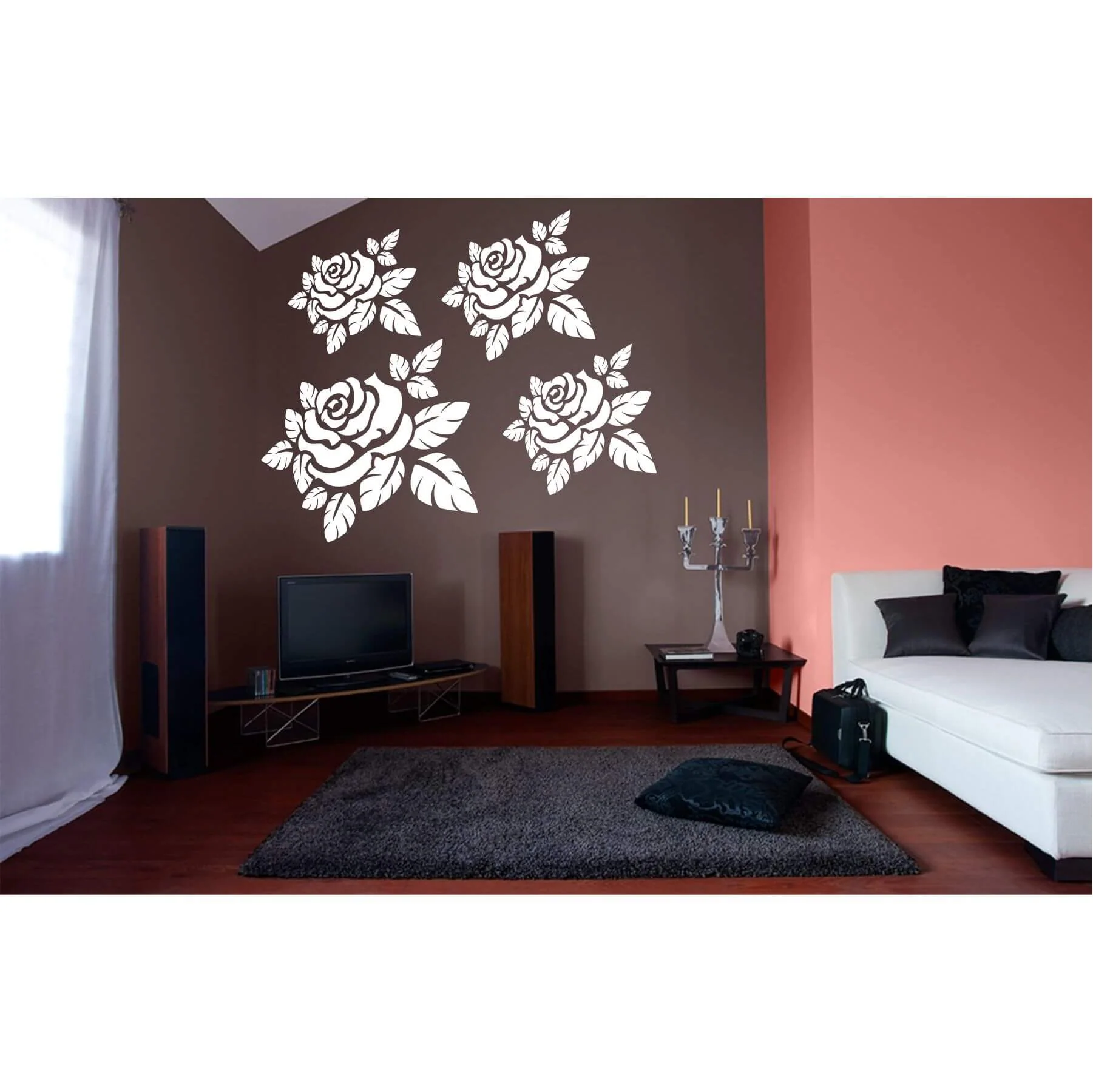 Asian Rose With Leaves Reusable Stencil for Canvas and wall painting.ID#472 - Image 4