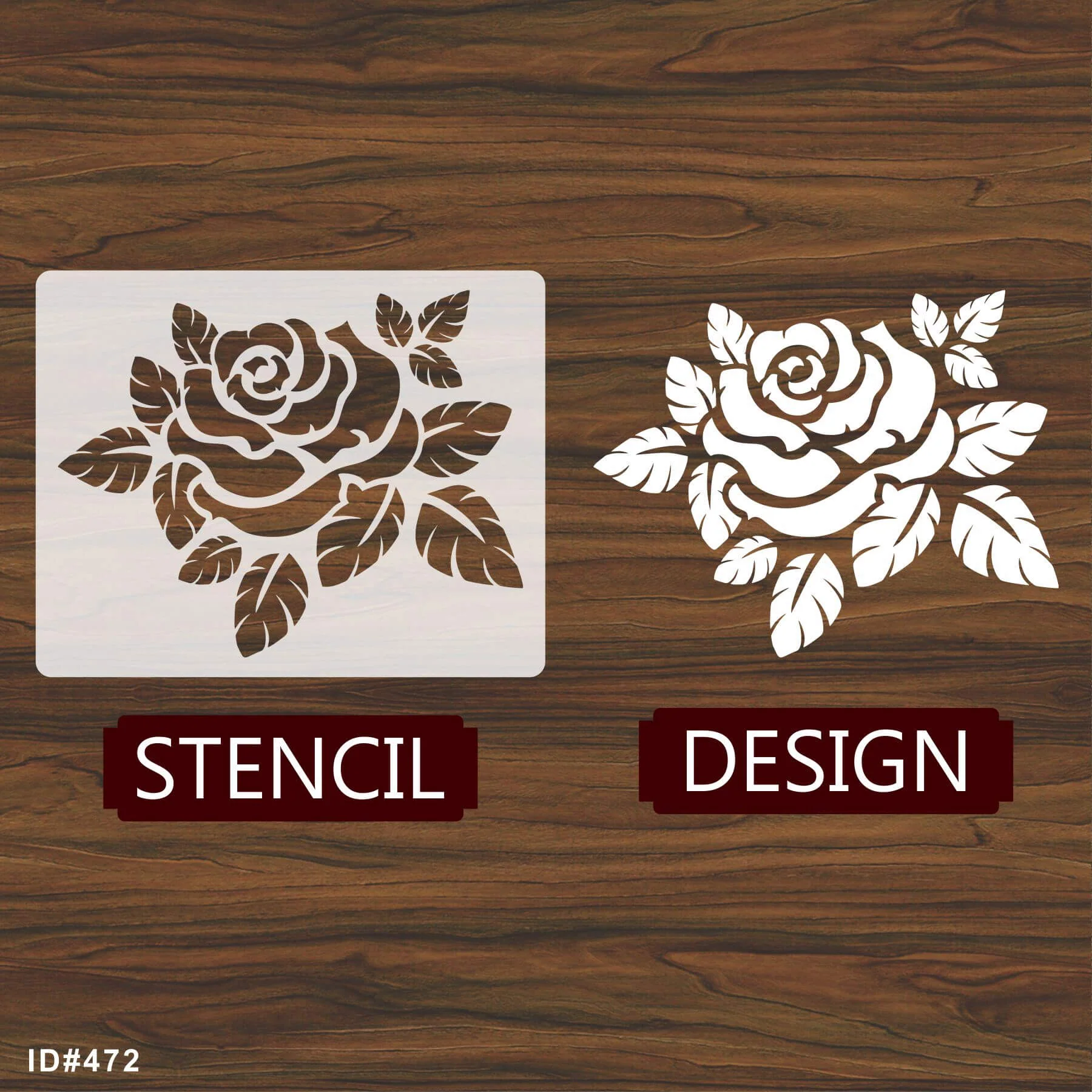 Asian Rose With Leaves Reusable Stencil for Canvas and wall painting.ID#472 - Image 5