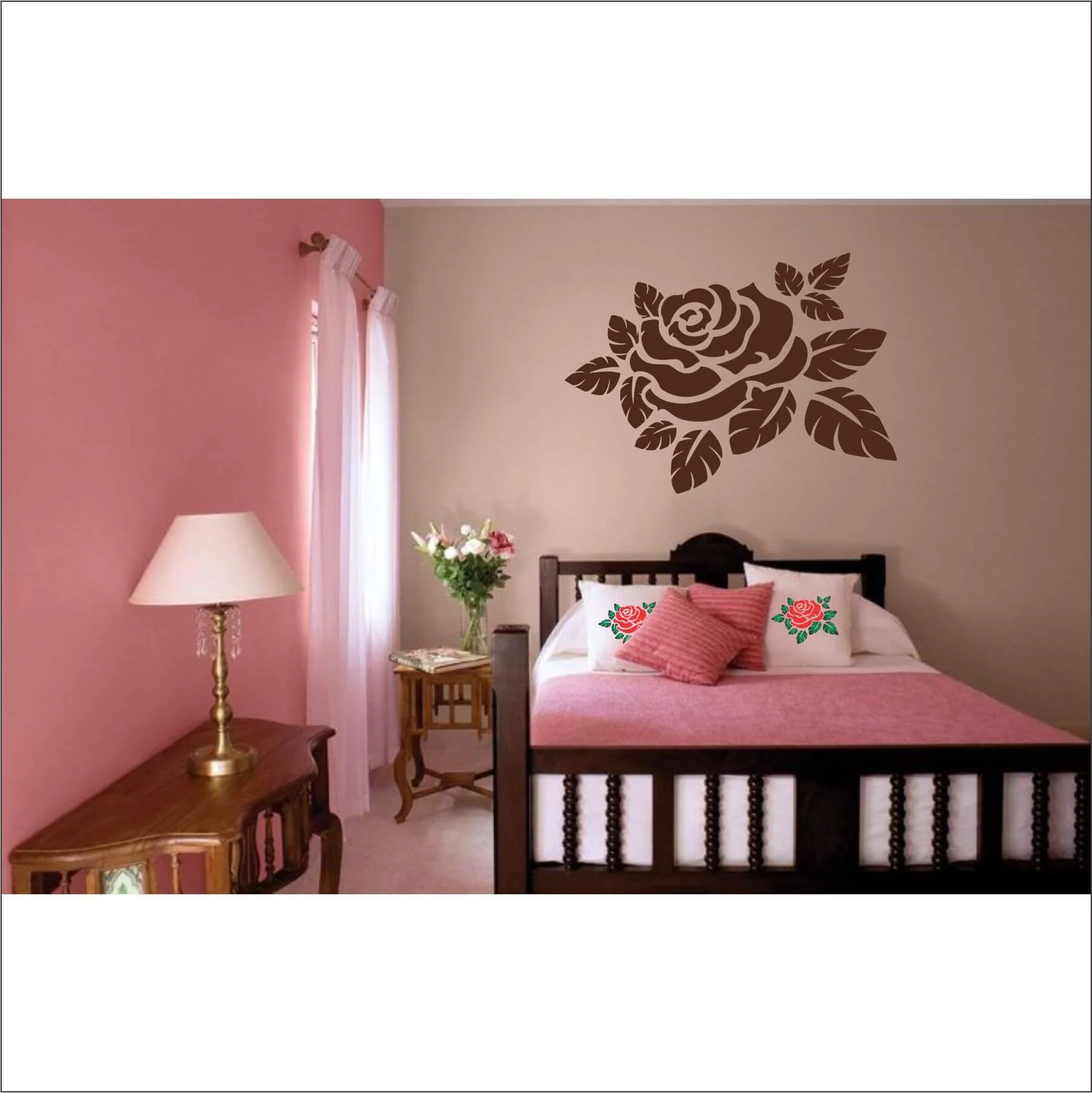 Asian Rose With Leaves Reusable Stencil for Canvas and wall painting.ID#472 - Image 6