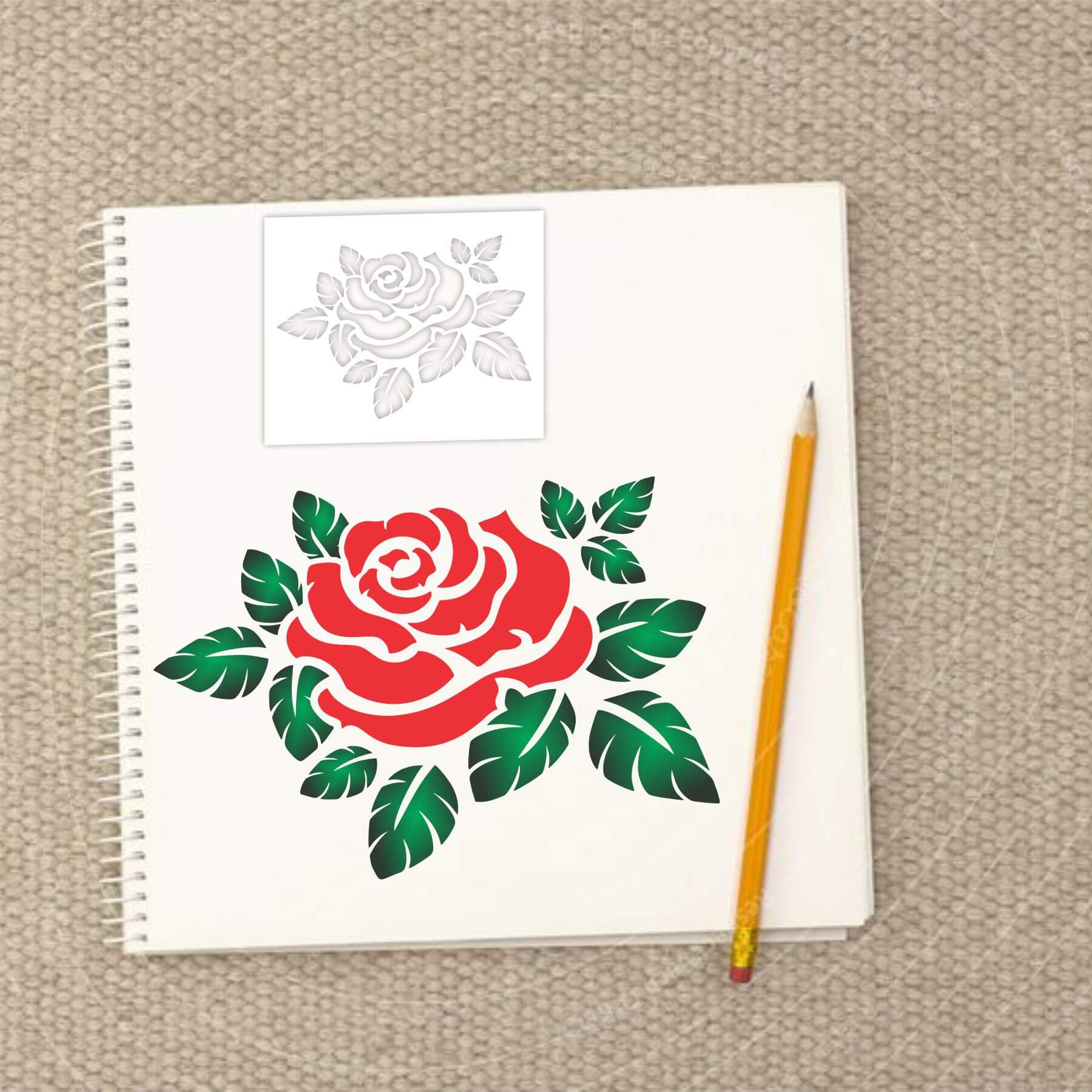Asian Rose With Leaves Reusable Stencil for Canvas and wall painting.ID#472 - Image 7
