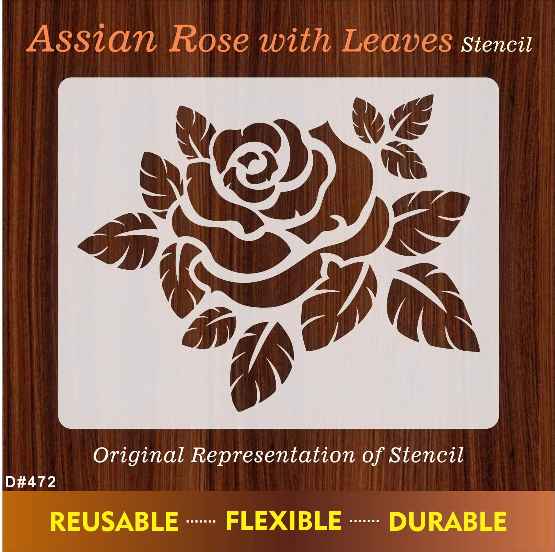 Asian Rose With Leaves Reusable Stencil for Canvas and wall painting.ID#472 - Image 8