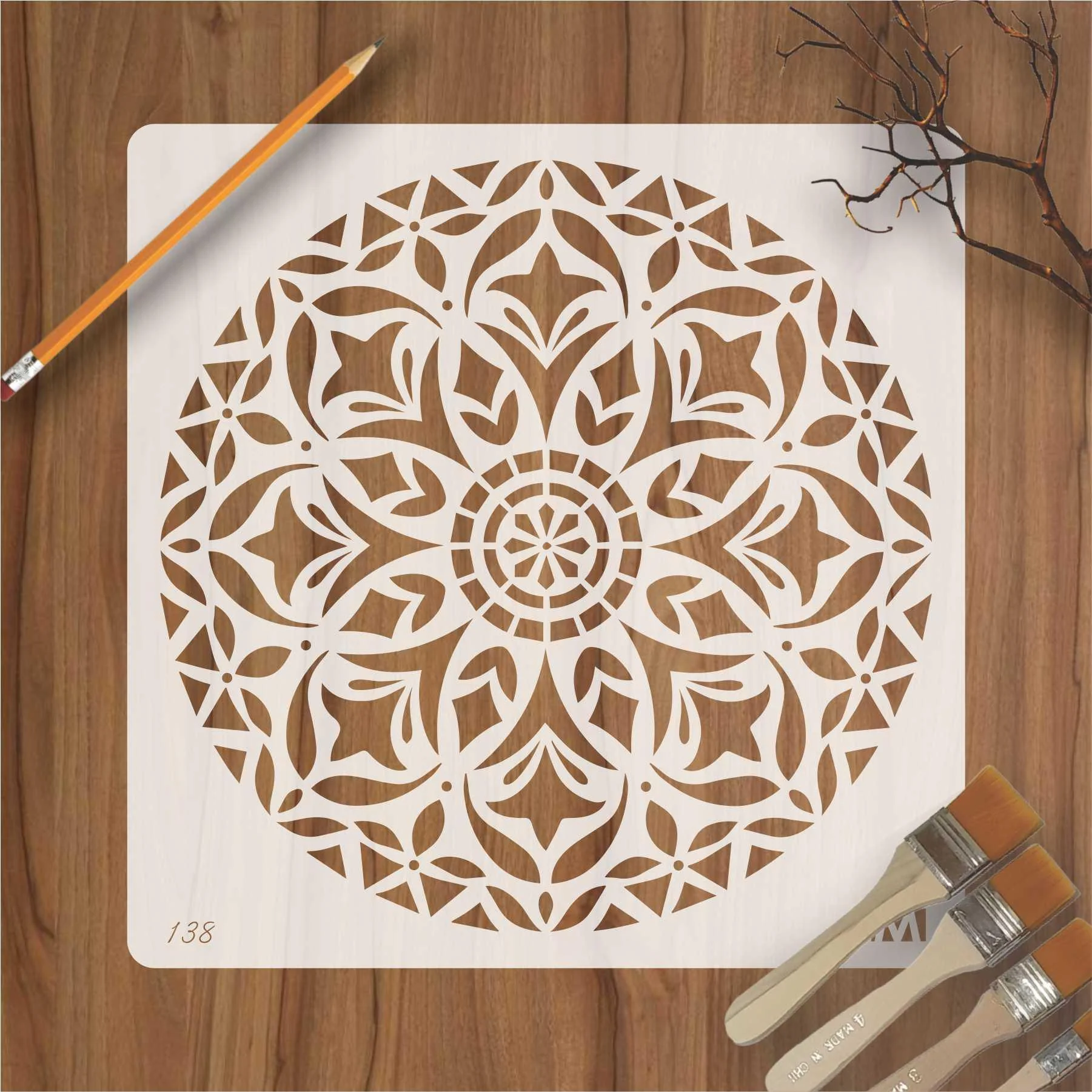 Round Floral Mandala Reusable Stencil For Canvas And Wall Painting.ID#138