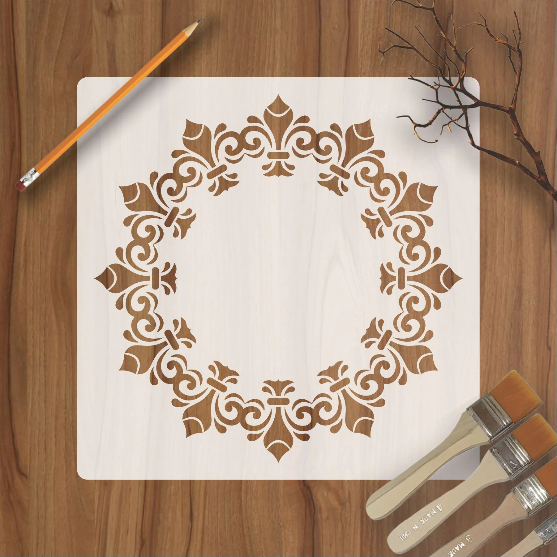 Round Frame Border Mandala Reusable Stencil For Canvas And Wall Painting.ID#254