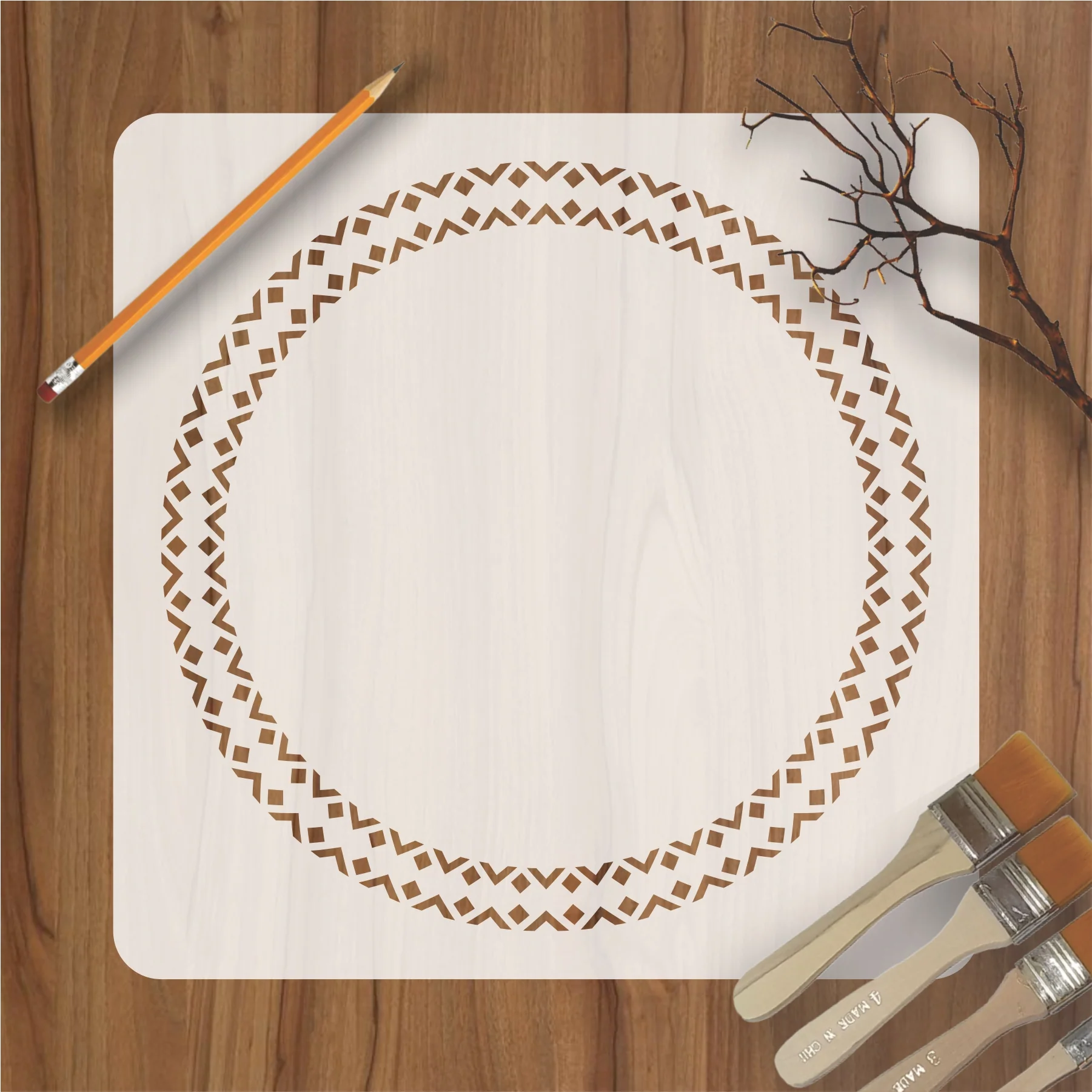 Rounded Mandala Frame Reusable Stencil For Canvas And Wall Painting.ID#248