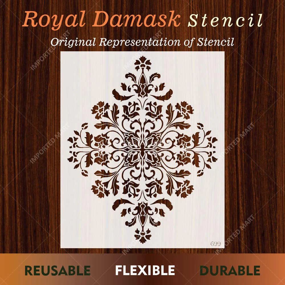 Royal Damask Stencil for Wall, Floor & Furniture Art – Classic Victorian Ornamental Pattern – ID# 699