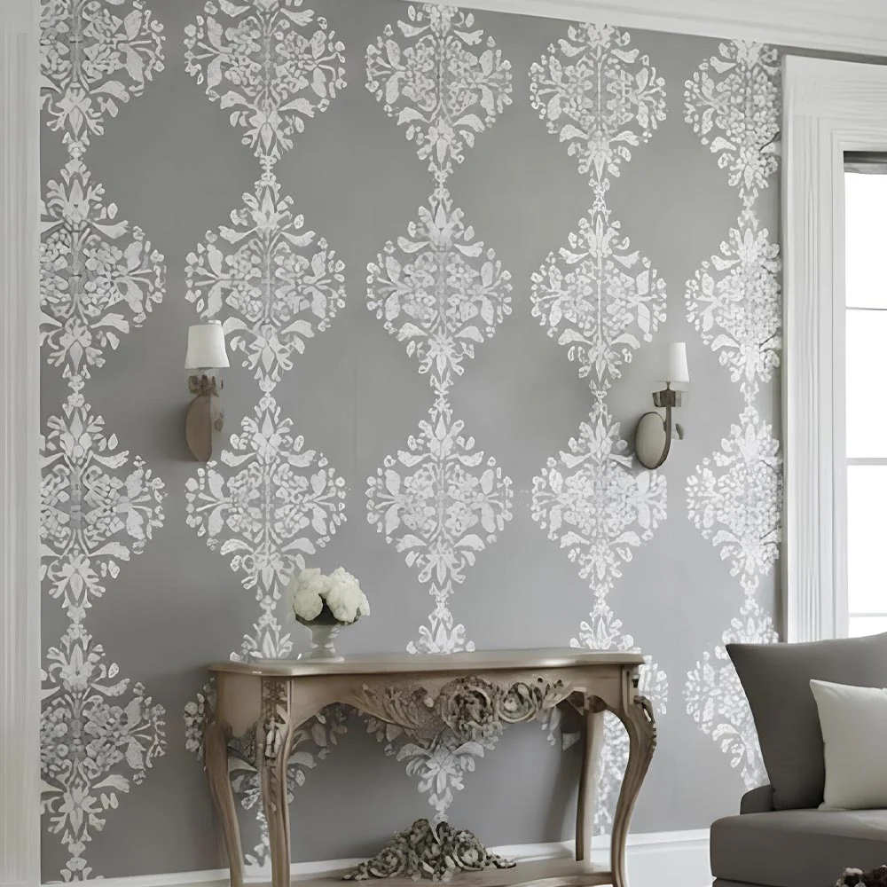 Royal Damask Stencil for Wall, Floor & Furniture Art – Classic Victorian Ornamental Pattern – ID# 699 - Image 5