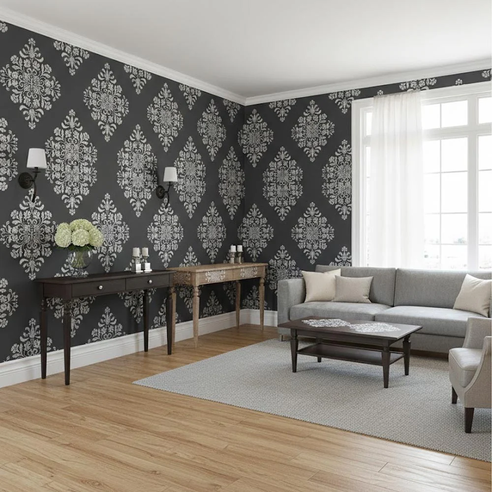 Royal Damask Stencil for Wall, Floor & Furniture Art – Classic Victorian Ornamental Pattern – ID# 699 - Image 6