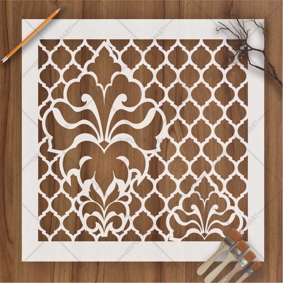 Royal Floral Damask Pattern Stencil for Wall, Wood & Floor Décor – Classic Moroccan Touch – ID# 634 - Image 2
