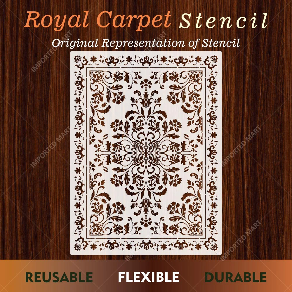 Royal Floral Mandala carpet Stencil for Wall, Floor, Furniture & Fabric Decor – Ornamental Art Design – ID# 711 - Image 3