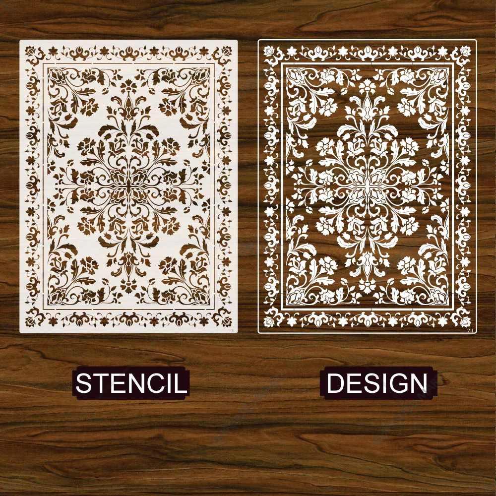 Royal Floral Mandala carpet Stencil for Wall, Floor, Furniture & Fabric Decor – Ornamental Art Design – ID# 711 - Image 5