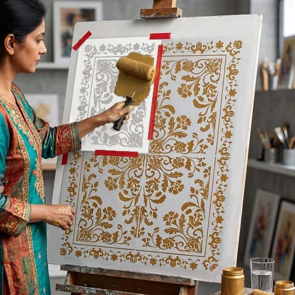 Royal Floral Mandala carpet Stencil for Wall, Floor, Furniture & Fabric Decor – Ornamental Art Design – ID# 711 - Image 8