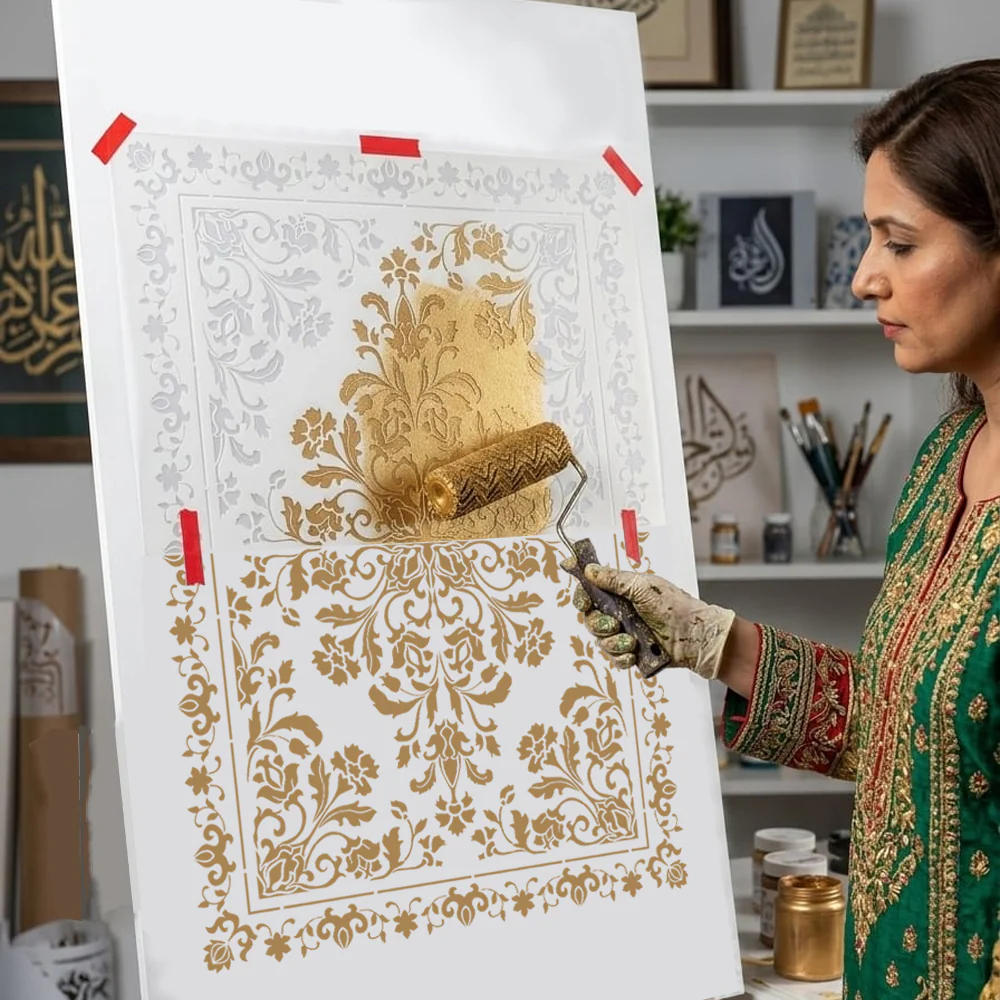 Royal Floral Mandala carpet Stencil for Wall, Floor, Furniture & Fabric Decor – Ornamental Art Design – ID# 711 - Image 9
