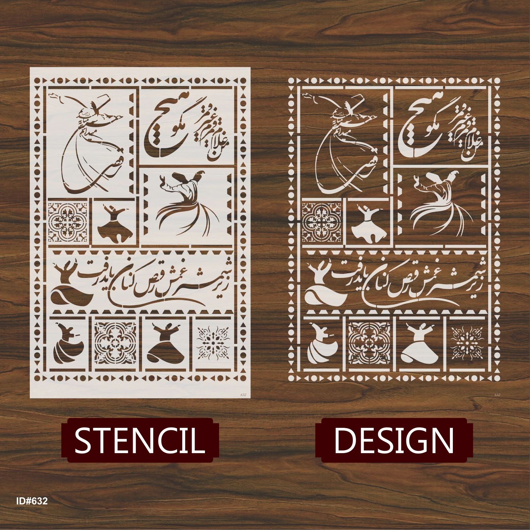 Rumi and Shams Lipan Art Stencil Painting Scrapbook Coloring Embossing Album Decor Template. ID #632 - Image 4