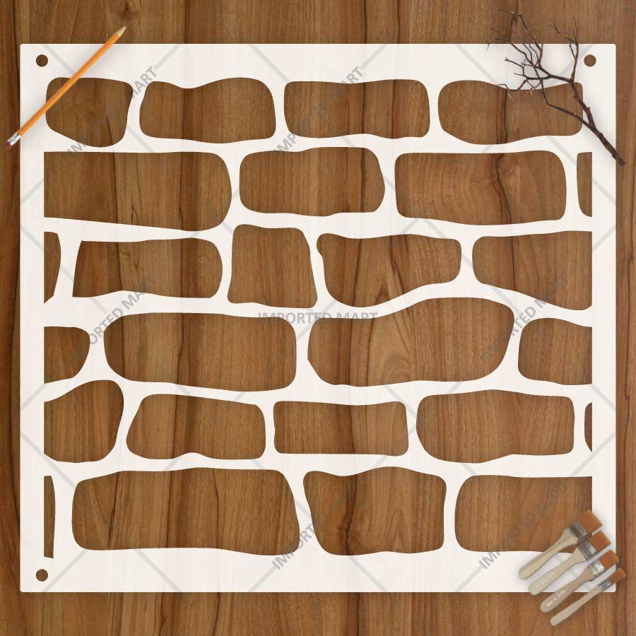 Rustic Stone Wall Brick Stencil for Wall, Concrete & Texture Paint Decor – Faux Rock Pattern – ID# 767
