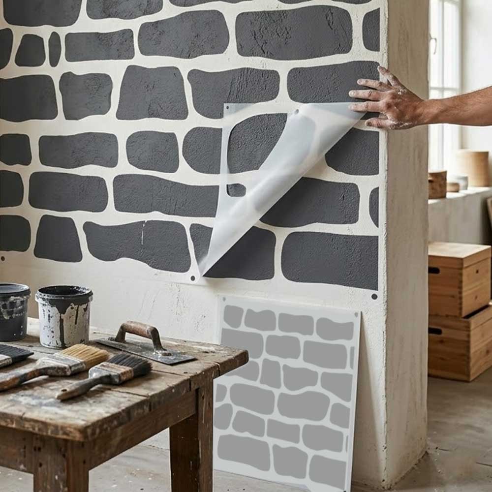 Rustic Stone Wall Brick Stencil for Wall, Concrete & Texture Paint Decor – Faux Rock Pattern – ID# 767 - Image 7
