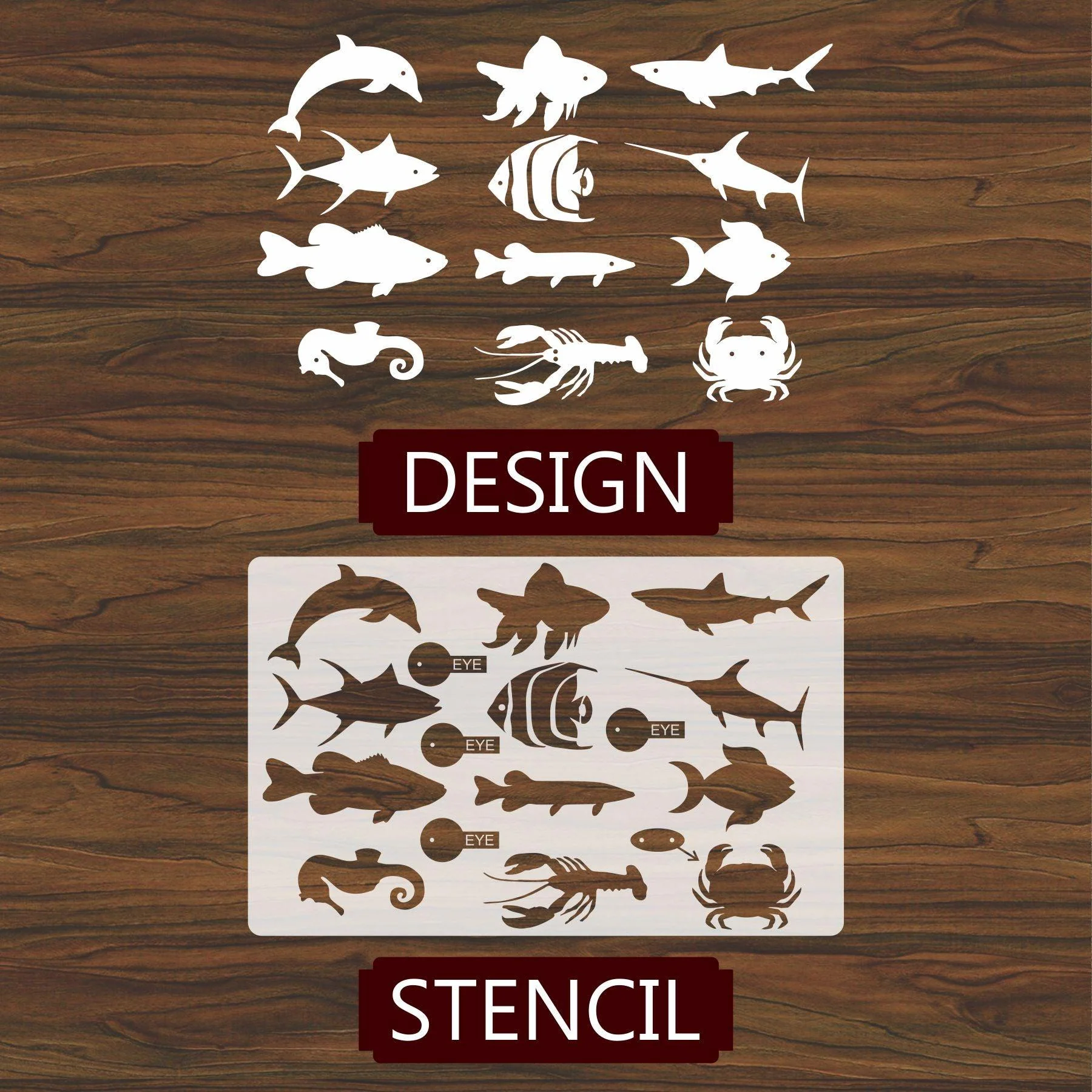 Sea Animals Reusable Stencil For Canvas And Wall Painting.ID#134 - Image 2
