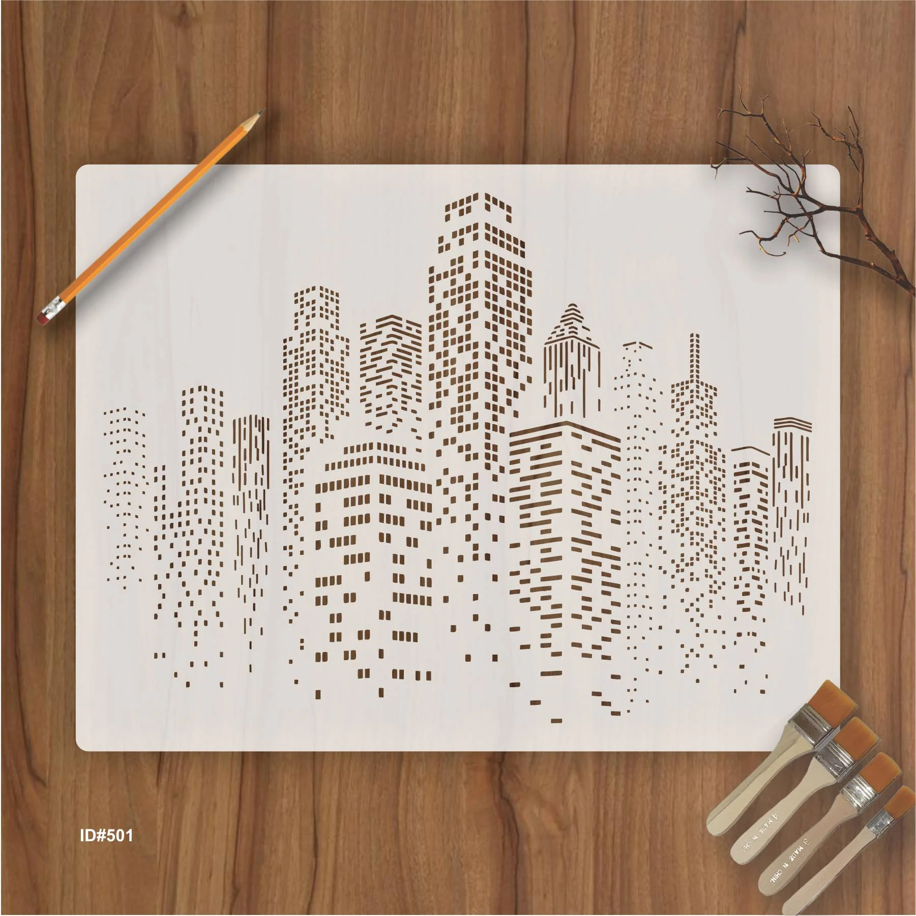 Skyscraper Stencil Reusable Cityscape Skyline City Buildings Template Wall. ID #501