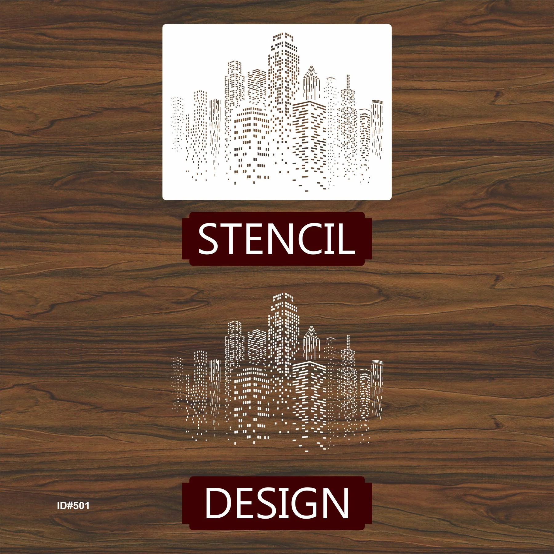 Skyscraper Stencil Reusable Cityscape Skyline City Buildings Template Wall. ID #501 - Image 5