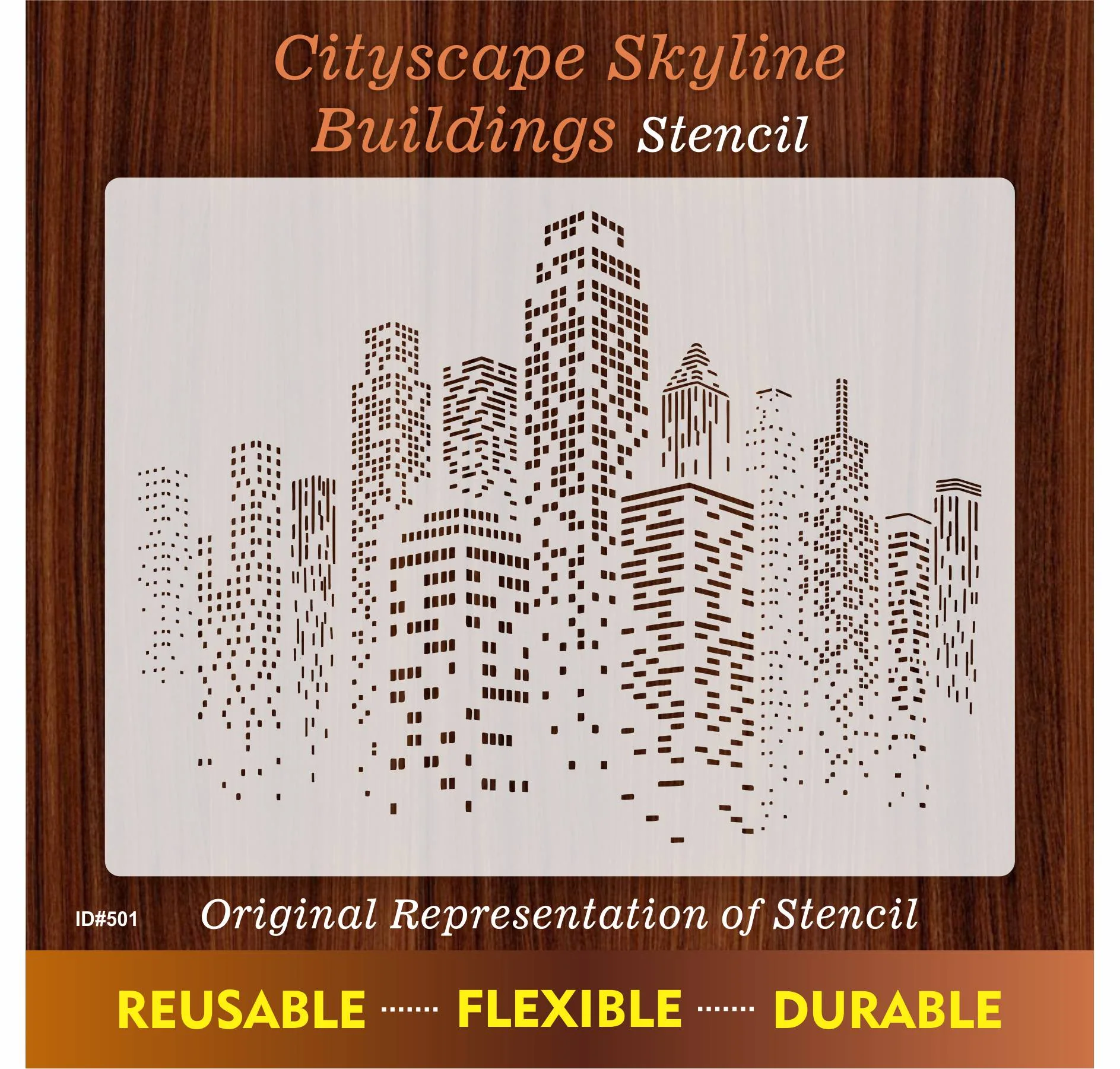 Skyscraper Stencil Reusable Cityscape Skyline City Buildings Template Wall. ID #501 - Image 6