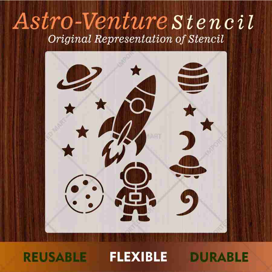Space Exploration Stencil Bundle for Kids Room Wall, Wood & Fabric Art – Rocket Astronaut Planet Design – ID# 698