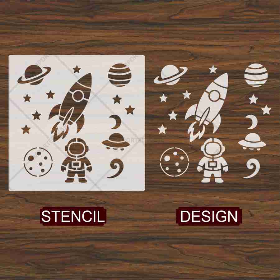 Space Exploration Stencil Bundle for Kids Room Wall, Wood & Fabric Art – Rocket Astronaut Planet Design – ID# 698 - Image 4