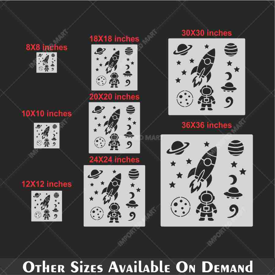 Space Exploration Stencil Bundle for Kids Room Wall, Wood & Fabric Art – Rocket Astronaut Planet Design – ID# 698 - Image 5