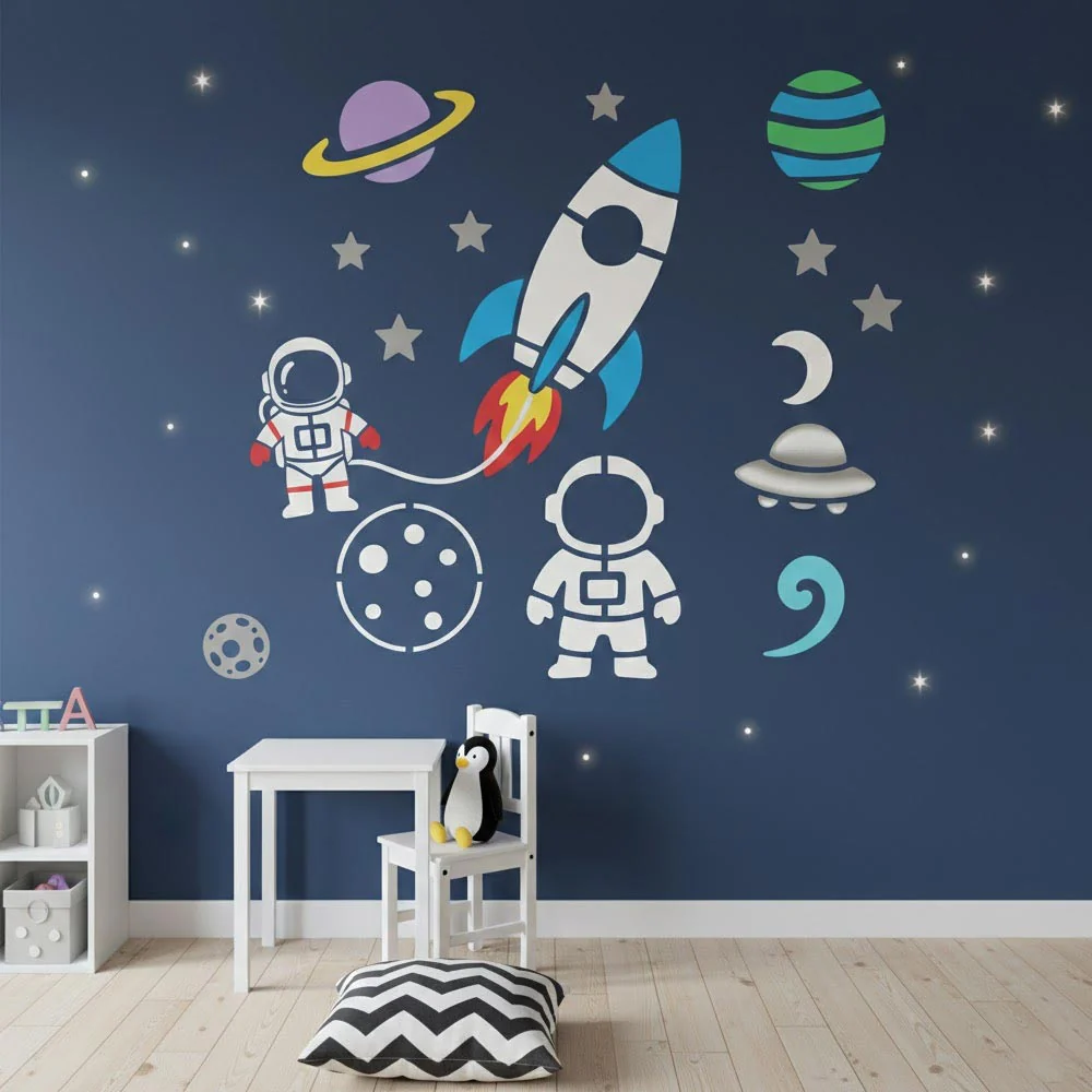 Space Exploration Stencil Bundle for Kids Room Wall, Wood & Fabric Art – Rocket Astronaut Planet Design – ID# 698 - Image 6