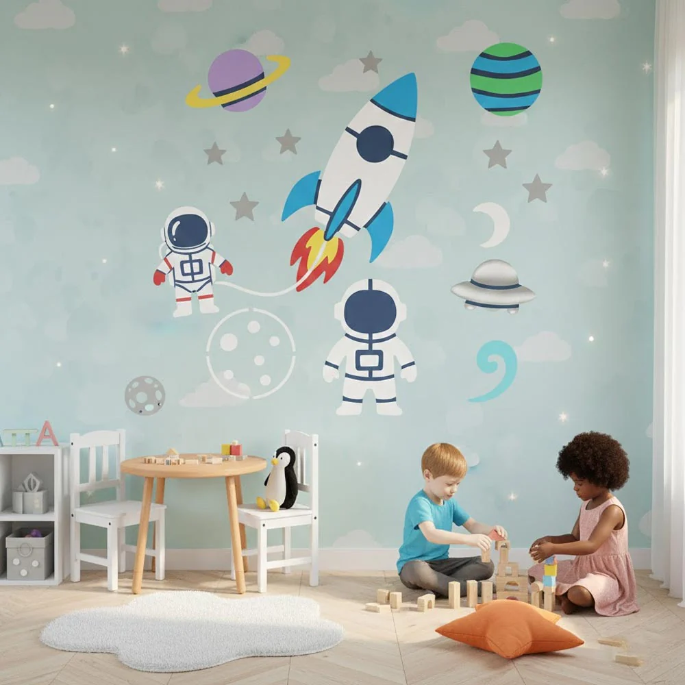 Space Exploration Stencil Bundle for Kids Room Wall, Wood & Fabric Art – Rocket Astronaut Planet Design – ID# 698 - Image 7