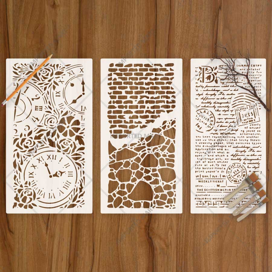 Stamperia & Masonry Texture Stencil Pack for Wall, Furniture & Mixed Media Art – Reusable Vintage Texture Designs – Pack of 3 – ID# 803