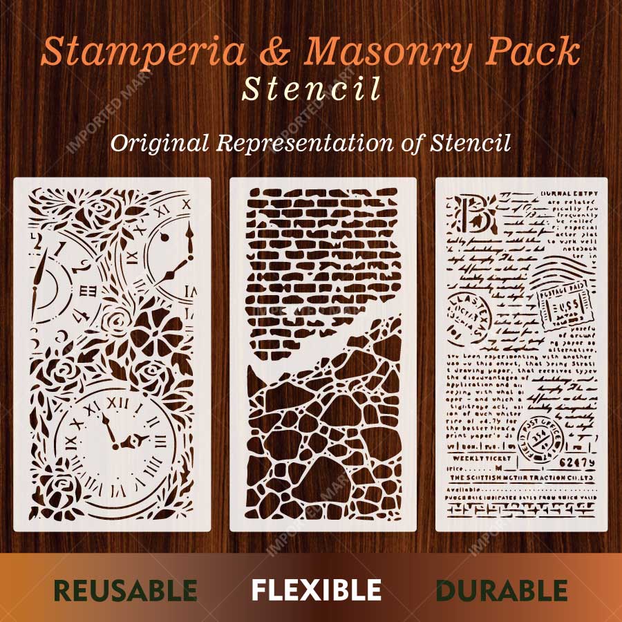 Stamperia & Masonry Texture Stencil Pack for Wall, Furniture & Mixed Media Art – Reusable Vintage Texture Designs – Pack of 3 – ID# 803 - Image 2