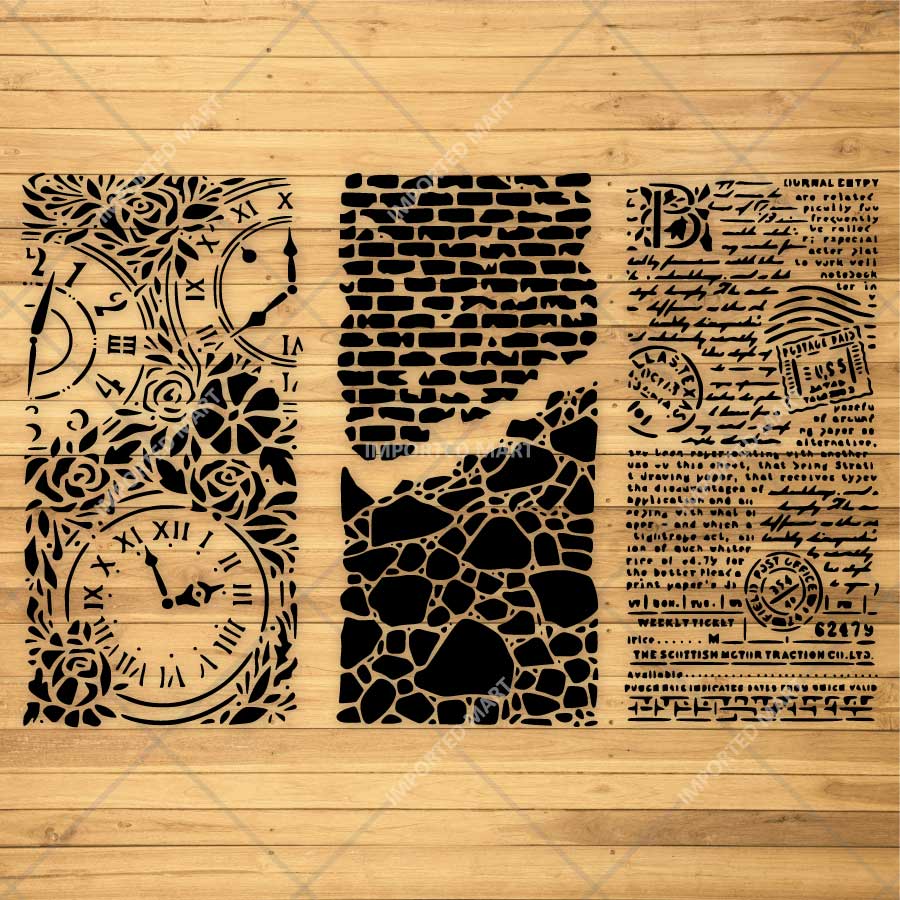 Stamperia & Masonry Texture Stencil Pack for Wall, Furniture & Mixed Media Art – Reusable Vintage Texture Designs – Pack of 3 – ID# 803 - Image 3
