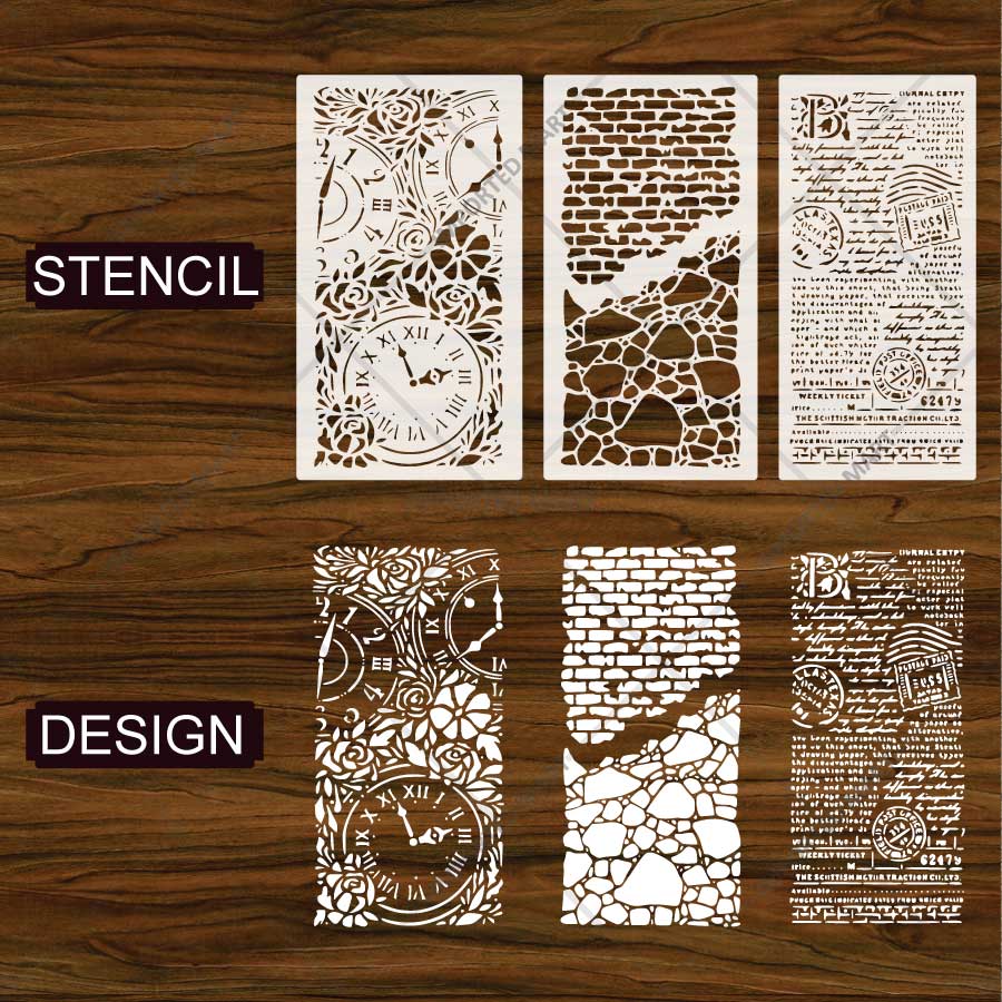 Stamperia & Masonry Texture Stencil Pack for Wall, Furniture & Mixed Media Art – Reusable Vintage Texture Designs – Pack of 3 – ID# 803 - Image 4