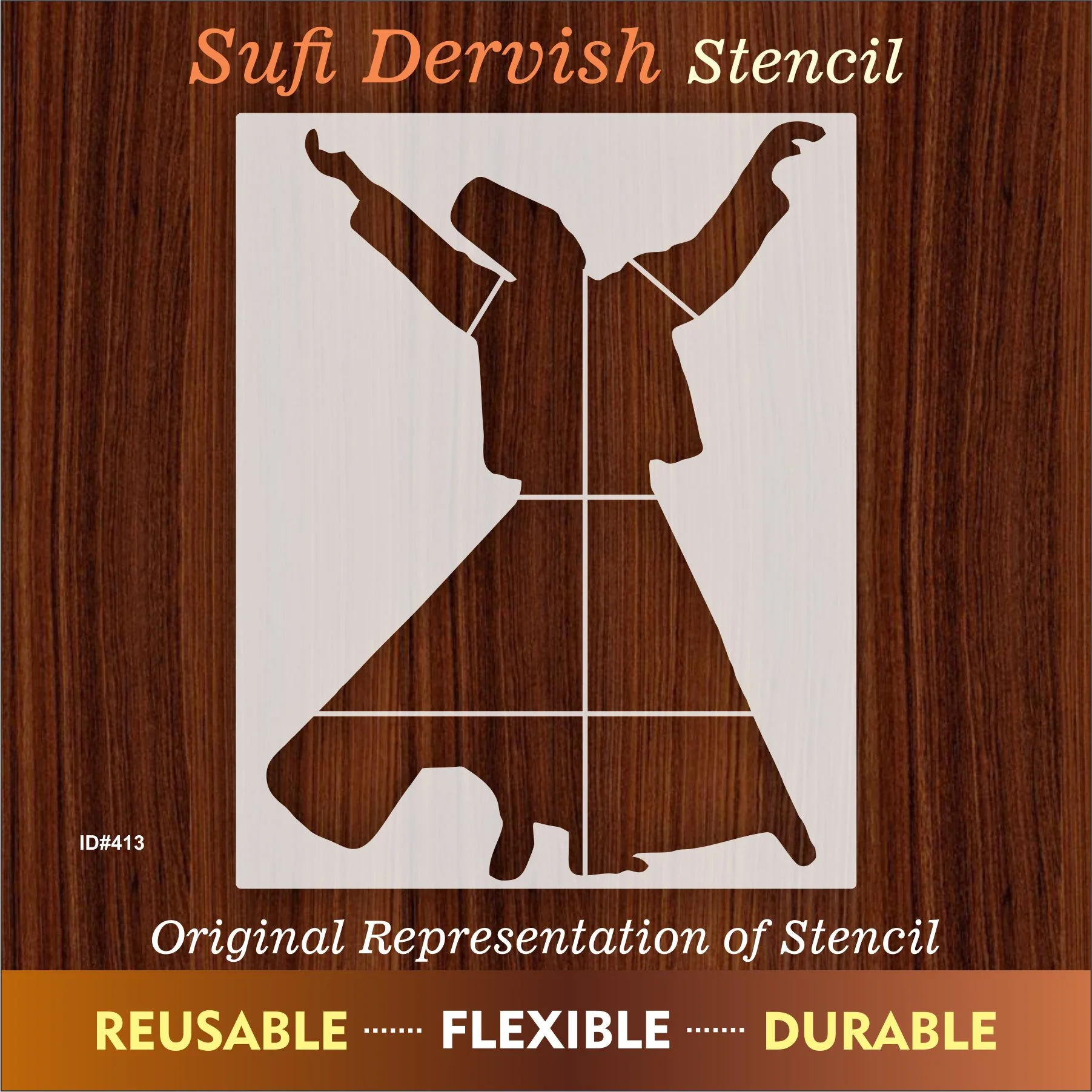 Sufi Dervish Reusable Stencil For Canvas And Wall Painting.ID# 413 - Image 2