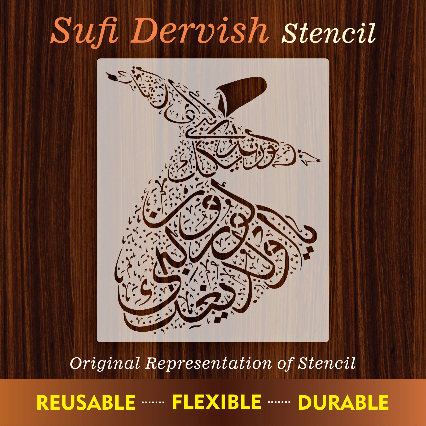 Sufi Dervish Reusable Stencil For Canvas And Wall Painting.ID# 414 - Image 10