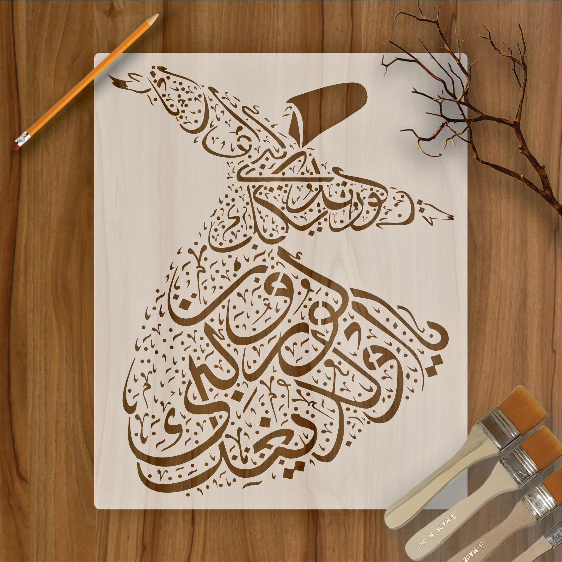 Sufi Dervish Reusable Stencil For Canvas And Wall Painting.ID# 414 - Image 2
