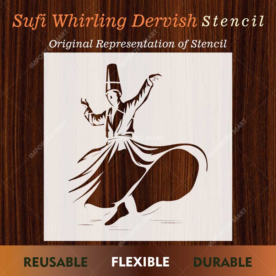 Sufi Whirling Dervish Stencil for Wall, Wood & Fabric Art – Spiritual Dance Design – ID# 804 - Image 2