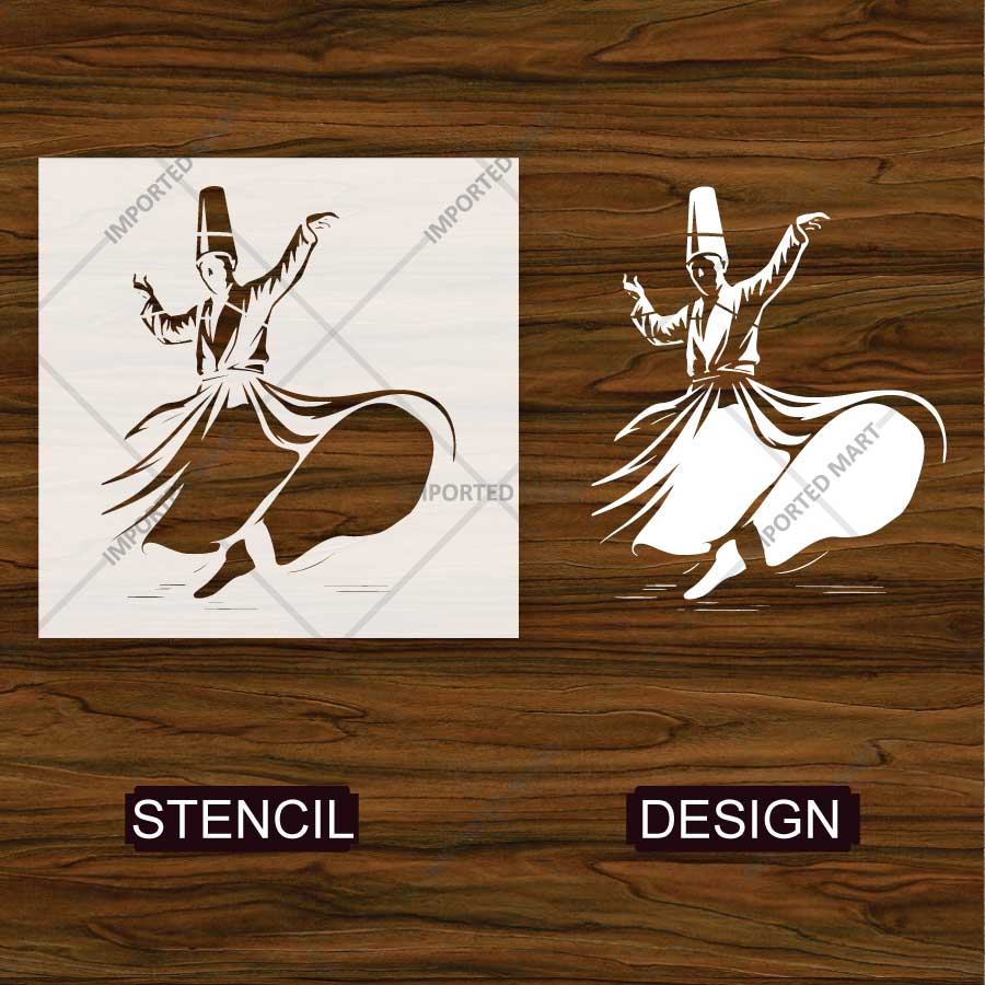 Sufi Whirling Dervish Stencil for Wall, Wood & Fabric Art – Spiritual Dance Design – ID# 804 - Image 4