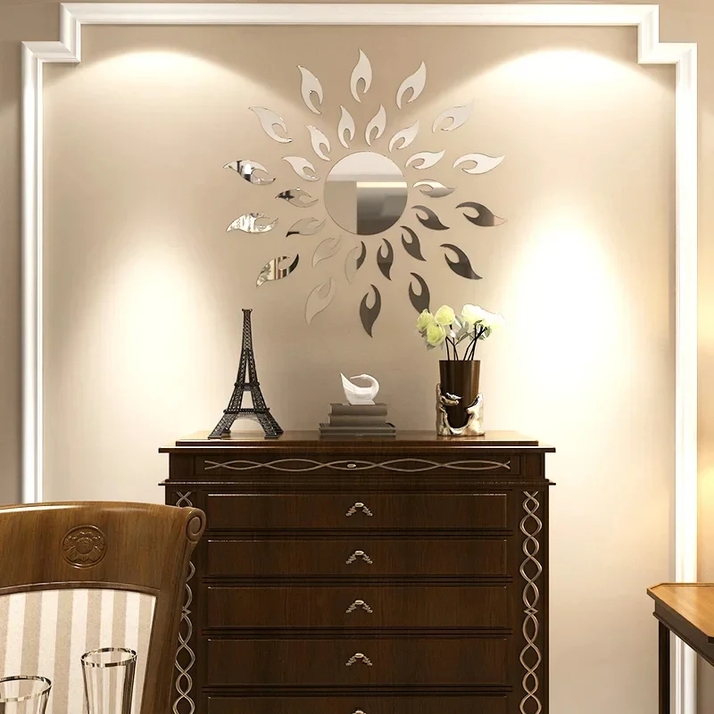 Sun Mirror Acrylic 3D TV Background self adhesive Stickers DIY Wall Decor Decal Stickers Art Mural Bedroom Bath Room Decoration Mirror - Image 3