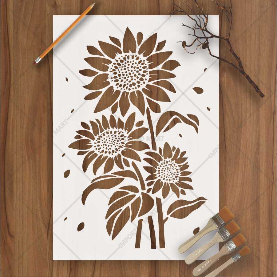 Sunflower Bunch Stencil for Wall, Wood & Fabric Painting – Floral Bloom Design – ID# 666 - Image 2