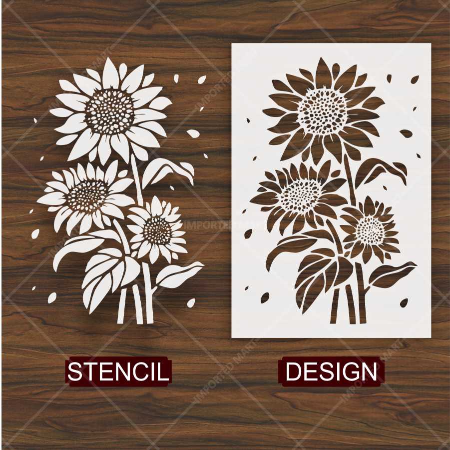 Sunflower Bunch Stencil for Wall, Wood & Fabric Painting – Floral Bloom Design – ID# 666 - Image 4