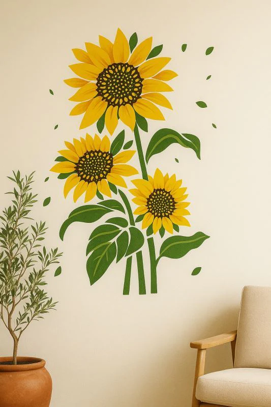 Sunflower Bunch Stencil for Wall, Wood & Fabric Painting – Floral Bloom Design – ID# 666 - Image 6
