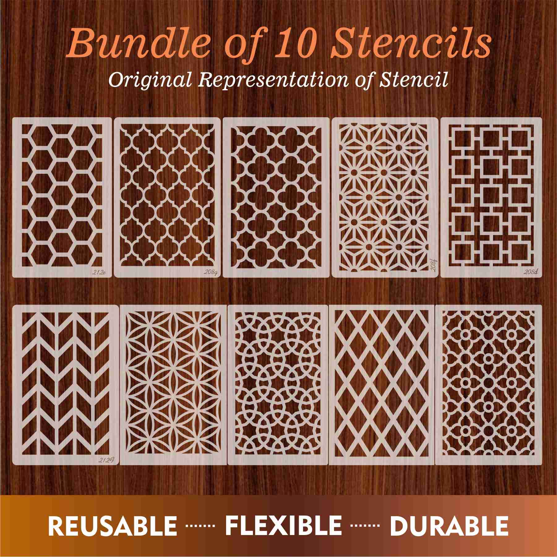 The Geometric Elegance Bundle- 10 Stencils for crafts, walls, furniture, or fabric design