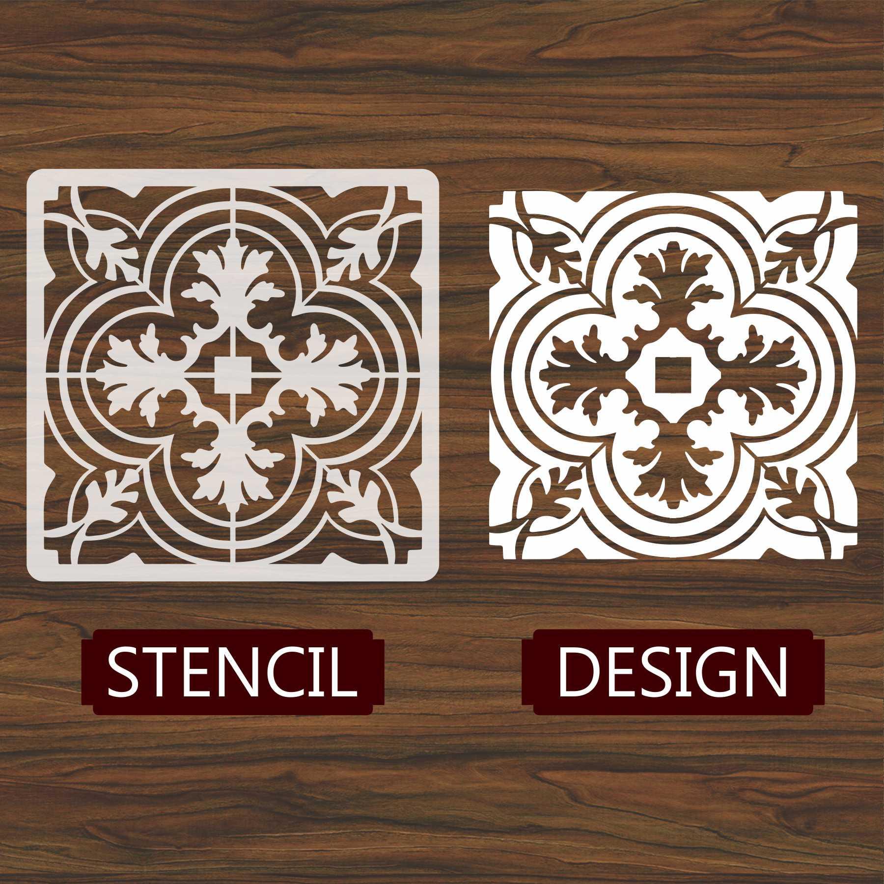 Tile Pattern Reusable Stencil for Canvas and wall painting.ID#155 - Image 5