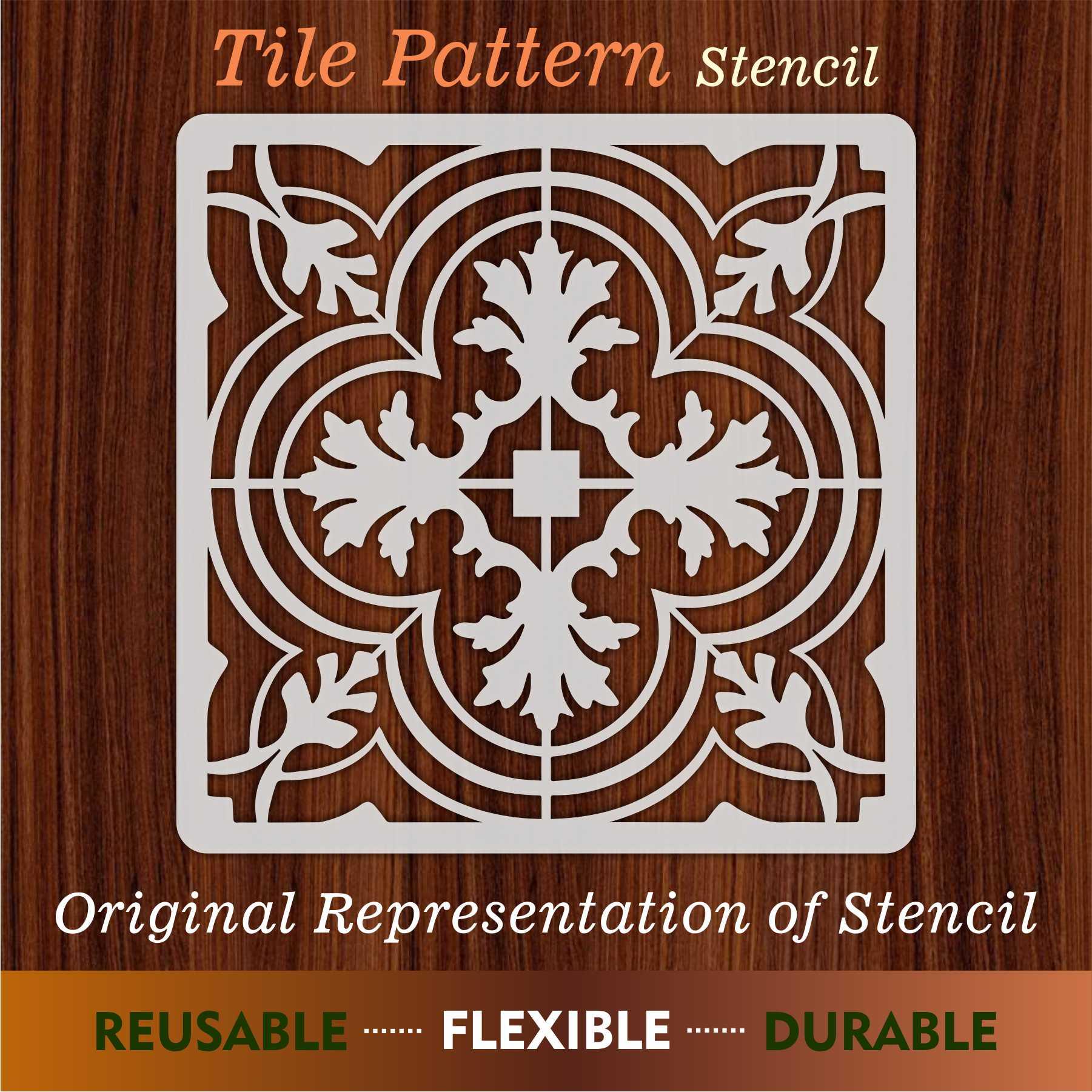 Tile Pattern Reusable Stencil for Canvas and wall painting.ID#155 - Image 6